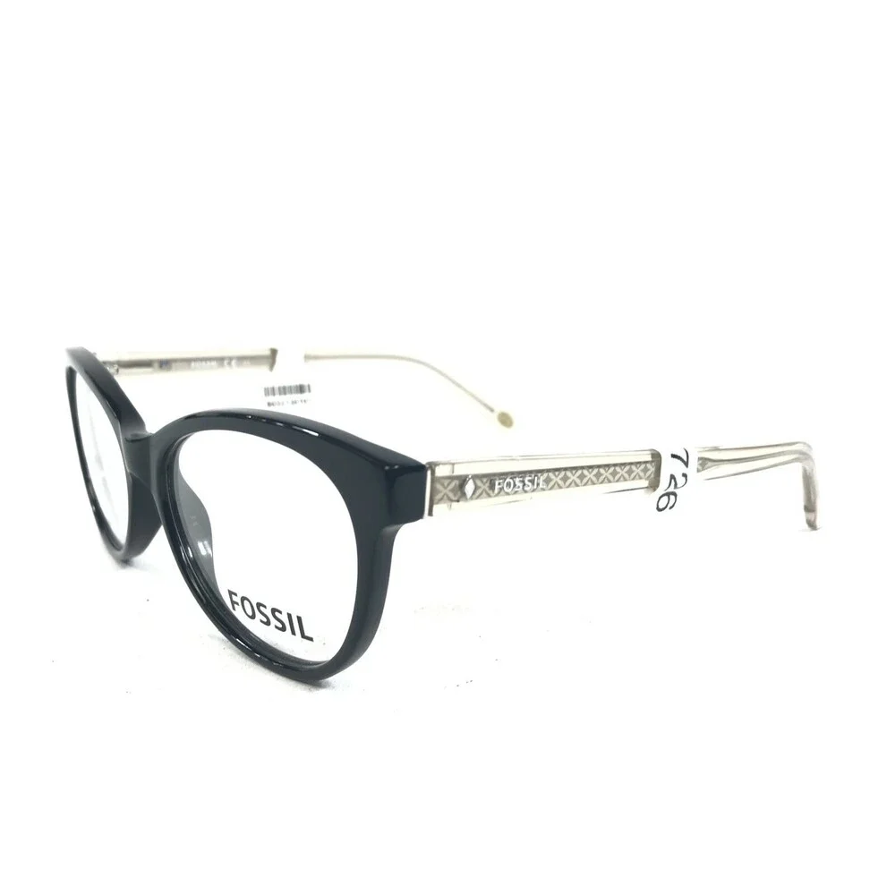 Fossil Eyeglasses Frames FOS6044 HIM Black Round Cat Eye Thick Rim 52-16-140